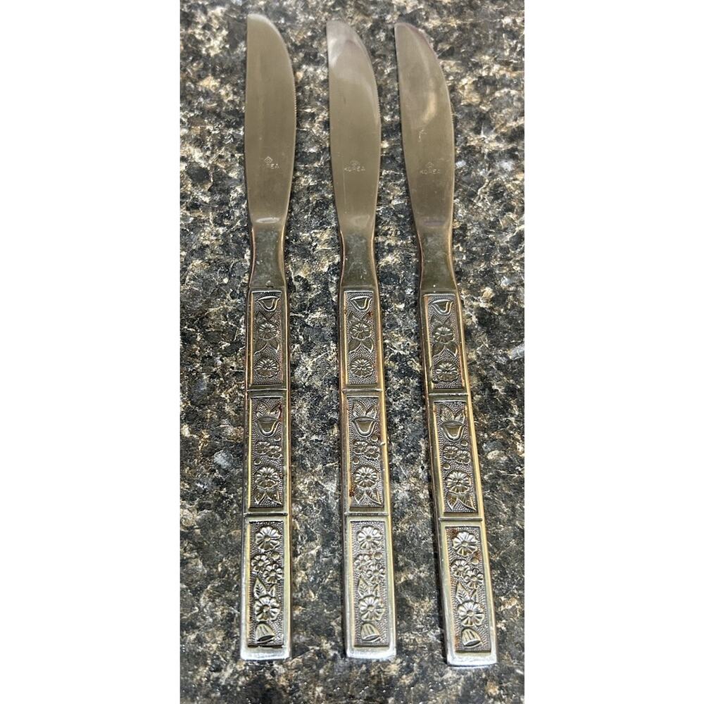 Vtg Oneida Northland Spring Fever Set Of 3 Dinner Knives Korea Stainless Steel